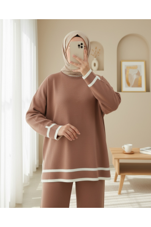 Manşetleri Şeritli İkili Triko Takım -G.Kurusu