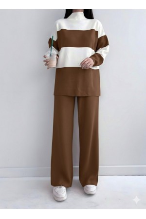 Yarım Boğazlı Triko Takım   -Taba