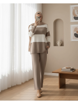 Yarım Boğazlı Triko Takım       -Toprak