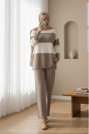 Yarım Boğazlı Triko Takım       -Toprak