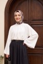 Spanish Sleeve Lined Tulle Modal Blouse -White