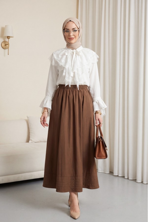 Cupra Ayrobin Shirt with Tie-Collar Guipure Lace and Ruffled Sleeves -White