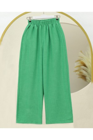 Elastic Waist Double Pocket Loose Trousers -Green
