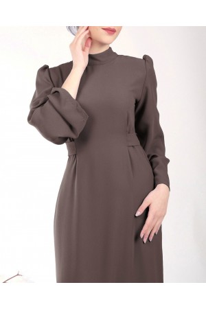 Hakim Yaka Belden Bağlamalı Elbise          -K. Kahve