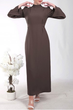 Hakim Yaka Belden Bağlamalı Elbise          -K. Kahve