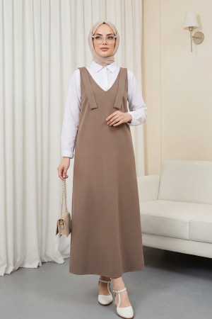 Omuzları Bağlamalı Uzun Jile         -Açık Kahve