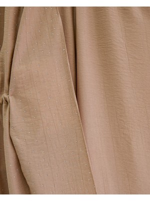 Taşlı Bol Paça Pantolonlu Tünel Bağcıklı Kimono Takım -Vizon