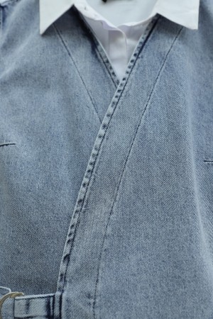 Side Tie Vest Skirt Denim Set -Ice Blue