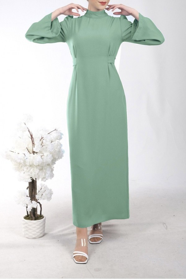 Judge Collar Lace Detailed Dress           -Sea green