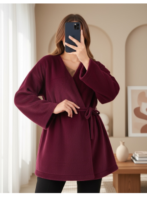 Side Tie Fur Jacket  -Maroon