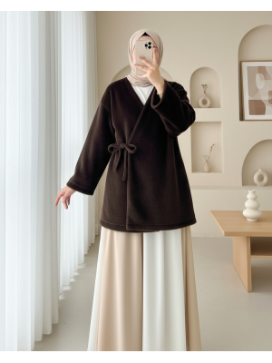 Yandan Bağlamalı Kürklü Ceket  -K. Kahve