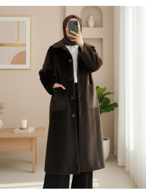 Boydan Düğmeli Cepli Kaban  -K. Kahve