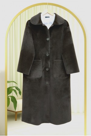 Boydan Düğmeli Cepli Kaban  -K. Kahve