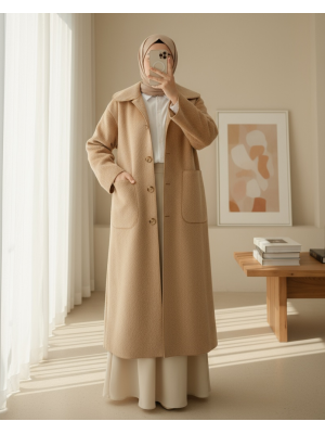 Boydan Düğmeli Cepli Kaban  -Vizon