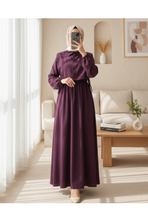 Üstü Gömlek Detaylı Elbise Takım  -Mürdüm