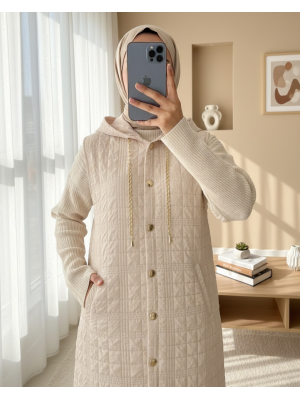 Kapşonlu Zincir Detaylı Cepli Kapitone Yelek -Taş