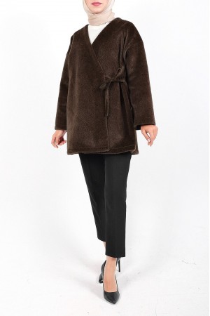 Side Tie Fur Jacket   - Soil