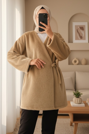 Side Tie Fur Jacket   -Mink color