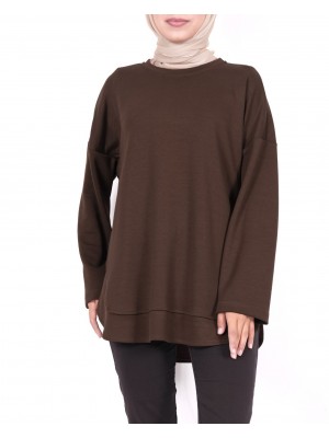 Oysho Sweat with Oval Cut Slit Skirt -Brown