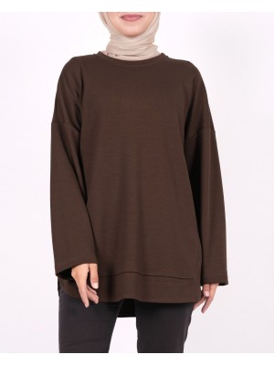 Oysho Sweat with Oval Cut Slit Skirt -Brown