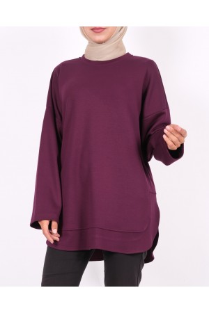 Oysho Sweat with Oval Cut Slit Skirt -Damson