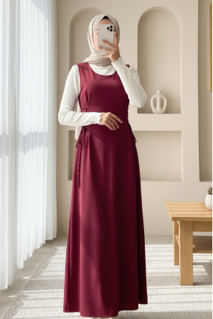 Yandan Bağlamalı Double Kumaş Jile  -Bordo