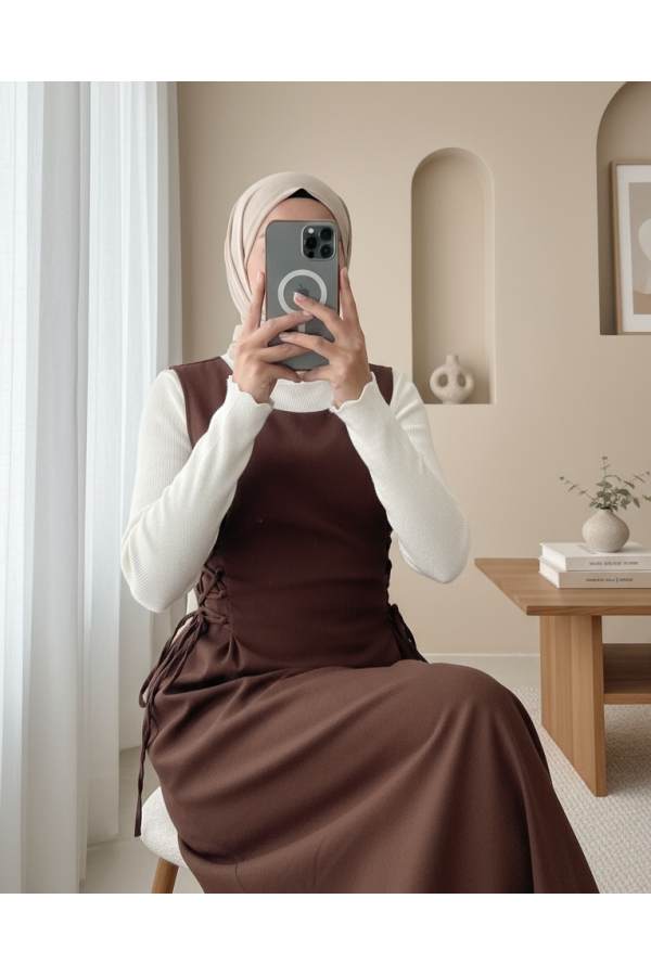Yandan Bağlamalı Double Kumaş Jile  -Kahve