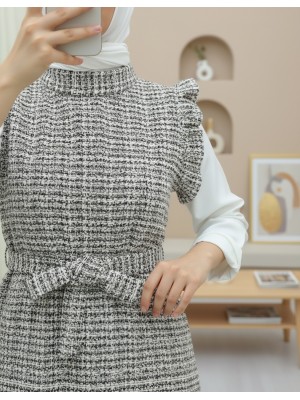 Kolları Fırfırlı Kemerli Tuvit Jile      -Brown