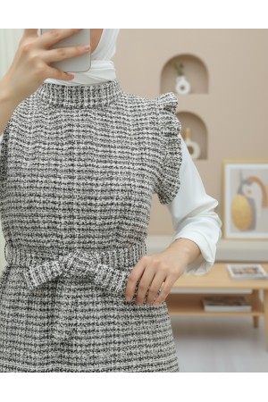 Kolları Fırfırlı Kemerli Tuvit Jile      -Kahve