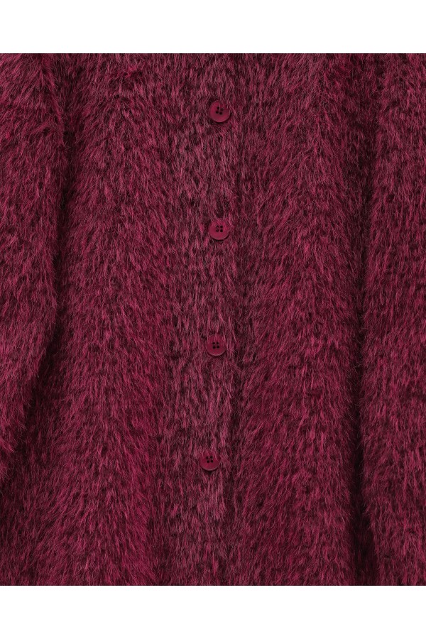 Scarf Detailed Button-Front Bearded Jacket -Maroon