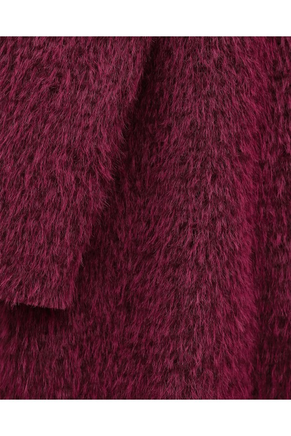 Scarf Detailed Button-Front Bearded Jacket -Maroon