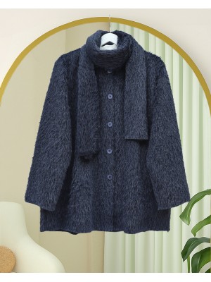 Atkı Detaylı Önü Düğmeli Sakallı Ceket -Laci