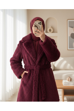 Beli Kuşaklı Cepli Sakallı Kap -Bordo