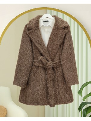 Beli Kuşaklı Cepli Sakallı Kap -Vizon