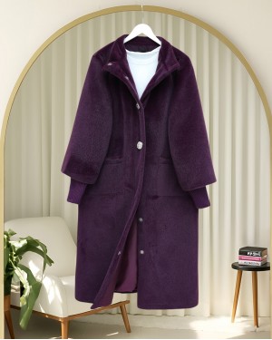 Kolu Ribanalı Çıtçıtlı Astarlı Kaban  -Mürdüm