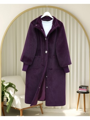 Kolu Ribanalı Çıtçıtlı Astarlı Kaban  -Mürdüm