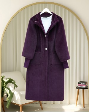 Kolu Ribanalı Çıtçıtlı Astarlı Kaban  -Mürdüm