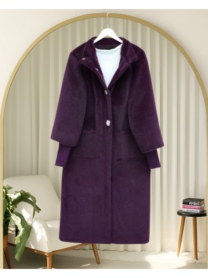 Kolu Ribanalı Çıtçıtlı Astarlı Kaban  -Mürdüm