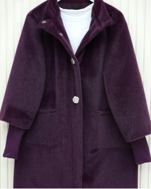 Kolu Ribanalı Çıtçıtlı Astarlı Kaban  -Mürdüm