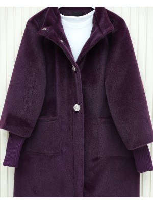 Kolu Ribanalı Çıtçıtlı Astarlı Kaban  -Mürdüm