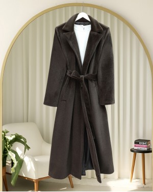 Beli Bağlamalı Astarlı Cepli Sakallı Kaban -K. Kahve