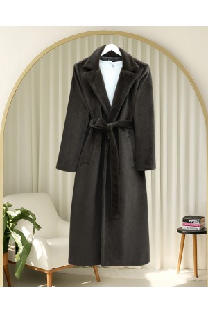 Beli Bağlamalı Astarlı Cepli Sakallı Kaban -K. Kahve