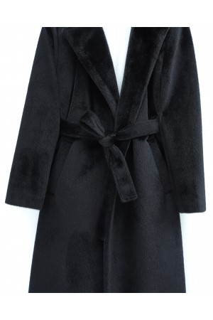 Beli Bağlamalı Astarlı Cepli Sakallı Kaban -Siyah