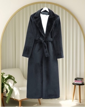 Beli Bağlamalı Astarlı Cepli Sakallı Kaban -Siyah