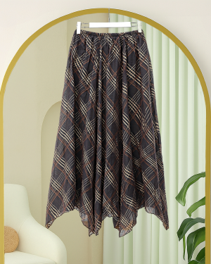 Asymmetrical Cut, Crash-Lined Tencel Skirt -Dark Coffee