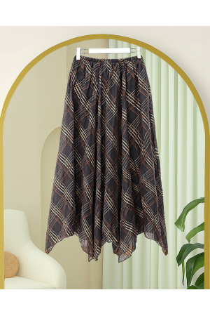 تنورة من قماش التنسل بقصة غير متماثلة وبطانة داخلية. -بني محروق