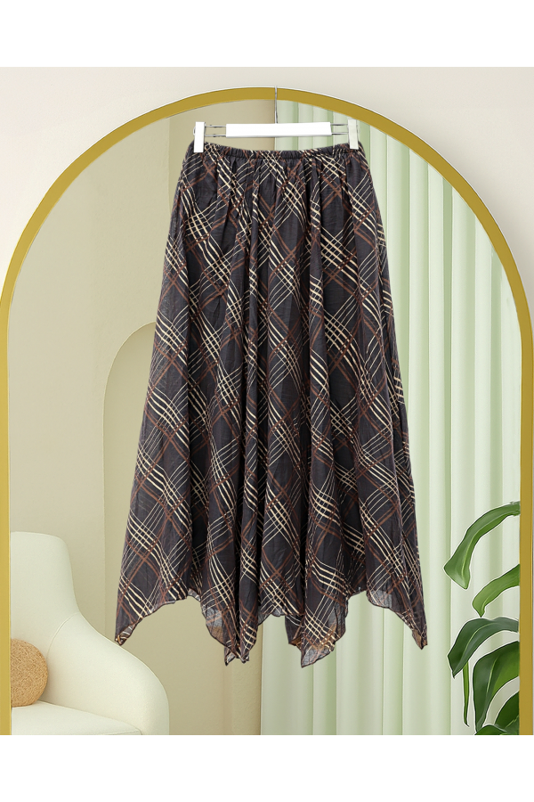 Asymmetrical Cut, Crash-Lined Tencel Skirt -Dark Coffee