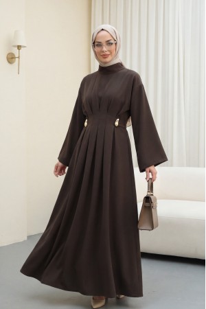 فستان مودال مطوي بحزام وإبزيم  -مموّه