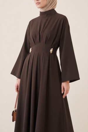 فستان مودال مطوي بحزام وإبزيم  -مموّه