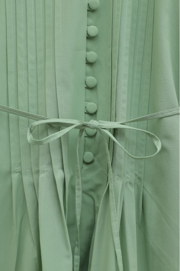 Front Ribbed Half-Button Poplin Dress -LIGHT GREEN